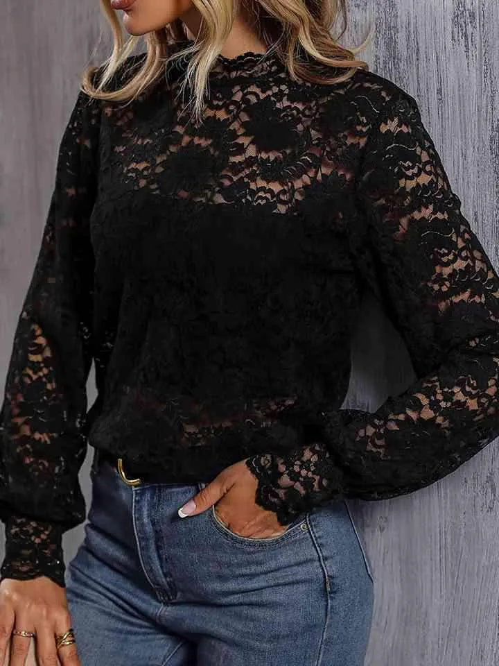 Mock Neck Lace Blouse Blouses - Tophatter Daily Deals
