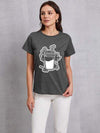 Coffee Round Neck Short Sleeve T-Shirt Charcoal Women's T-Shirts - Tophatter Daily Deals