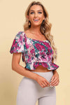 Floral Tied Cropped Peplum Blouse Floral One Size Blouses - Tophatter Daily Deals