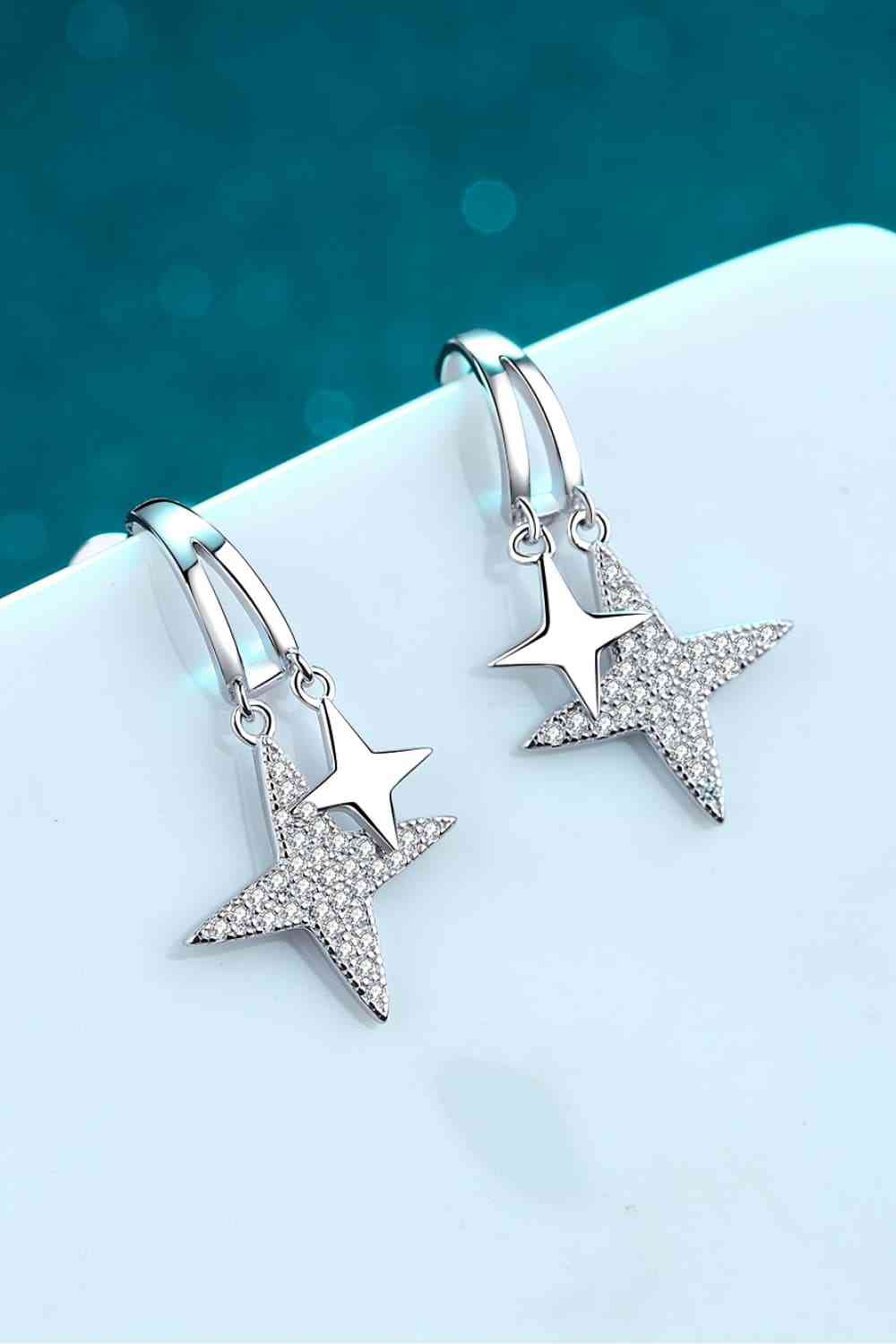 Moissanite Star Rhodium-Plated Drop Earrings Silver One Size Moissanite - Tophatter Daily Deals