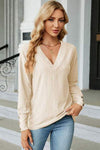 V-Neck Lantern Sleeve T-Shirt Cream Women's T-Shirts - Tophatter Daily Deals