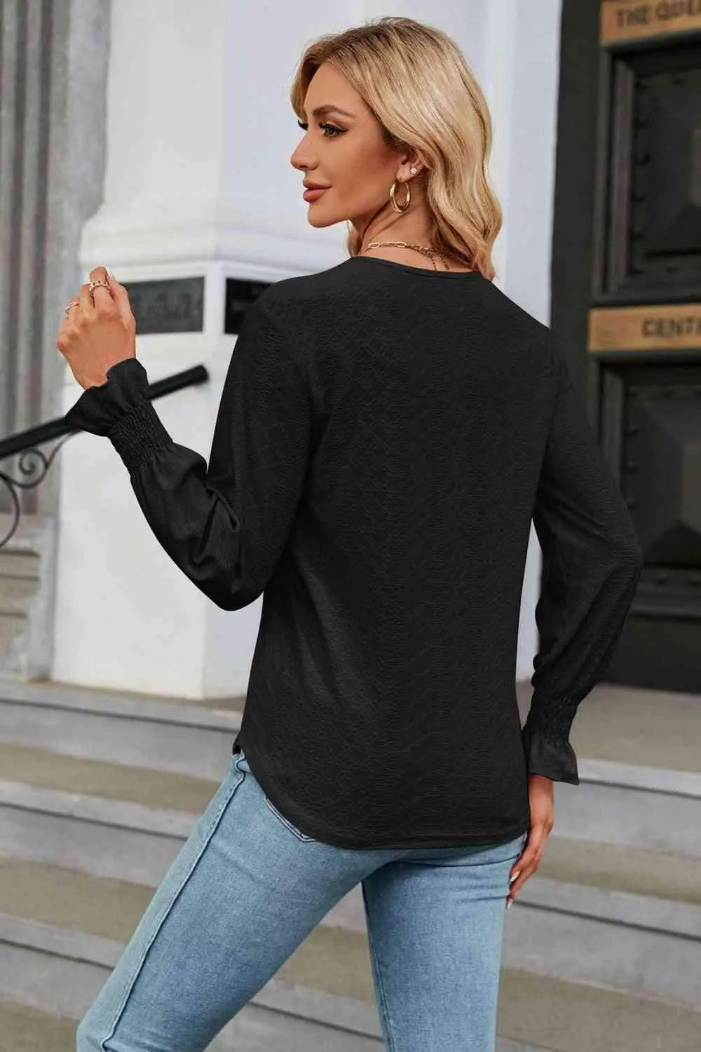 V-Neck Flounce Sleeve Blouse Blouses - Tophatter Daily Deals