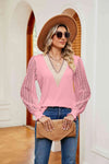 Contrast V-Neck Long Sleeve Blouse Peach Blouses - Tophatter Daily Deals