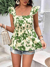 Tied Cutout Square Neck Butterfly Sleeve Babydoll Blouse Blouses - Tophatter Daily Deals