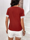 Lace Detail V-Neck Short Sleeve T-Shirt Women's T-Shirts - Tophatter Daily Deals