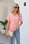 V-Neck Crisscross Short Sleeve Tee Coral Women's T-Shirts - Tophatter Daily Deals