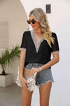 Contrast V-Neck Swiss Dot Top Blouses - Tophatter Daily Deals
