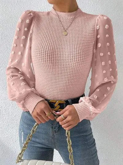 Swiss Dot Waffle-Knit Lantern Sleeve T-Shirt Women's T-Shirts - Tophatter Daily Deals