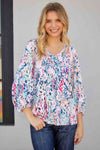 Printed Round Neck Balloon Sleeve Blouse - Tophatter Deals