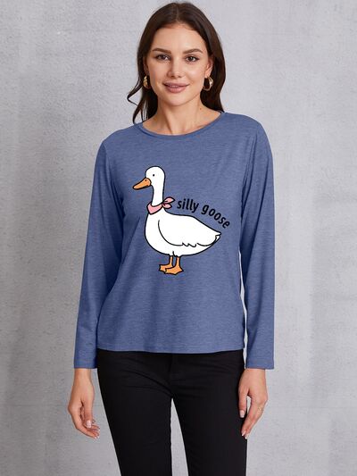 Goose Graphic Round Neck Long Sleeve T-Shirt Women's T-Shirts - Tophatter Daily Deals