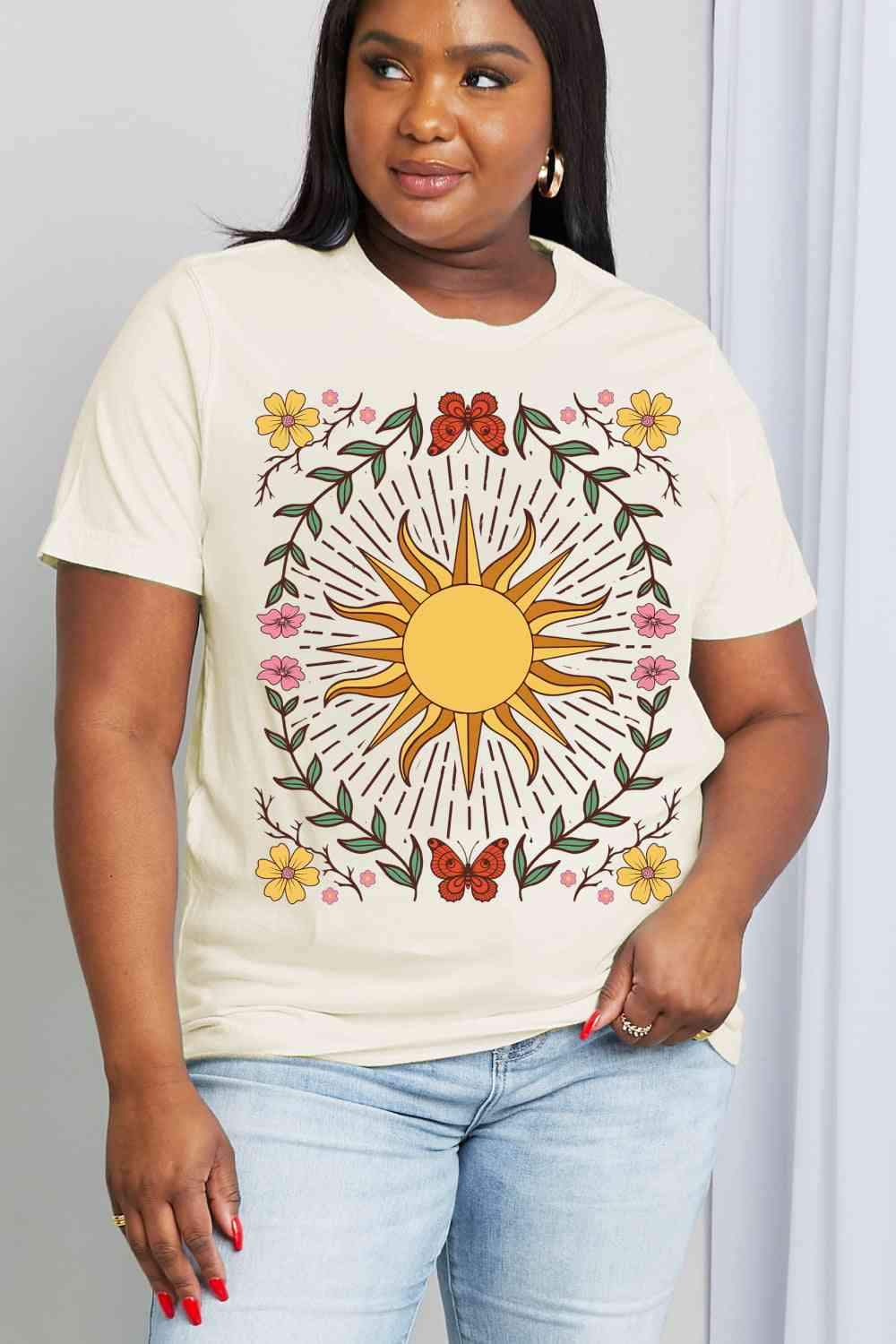 Simply Love Full Size Sun Graphic Cotton Tee Women's T-Shirts - Tophatter Daily Deals