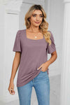 Square Neck Puff Sleeve T-Shirt Mauve Women's T-Shirts - Tophatter Daily Deals