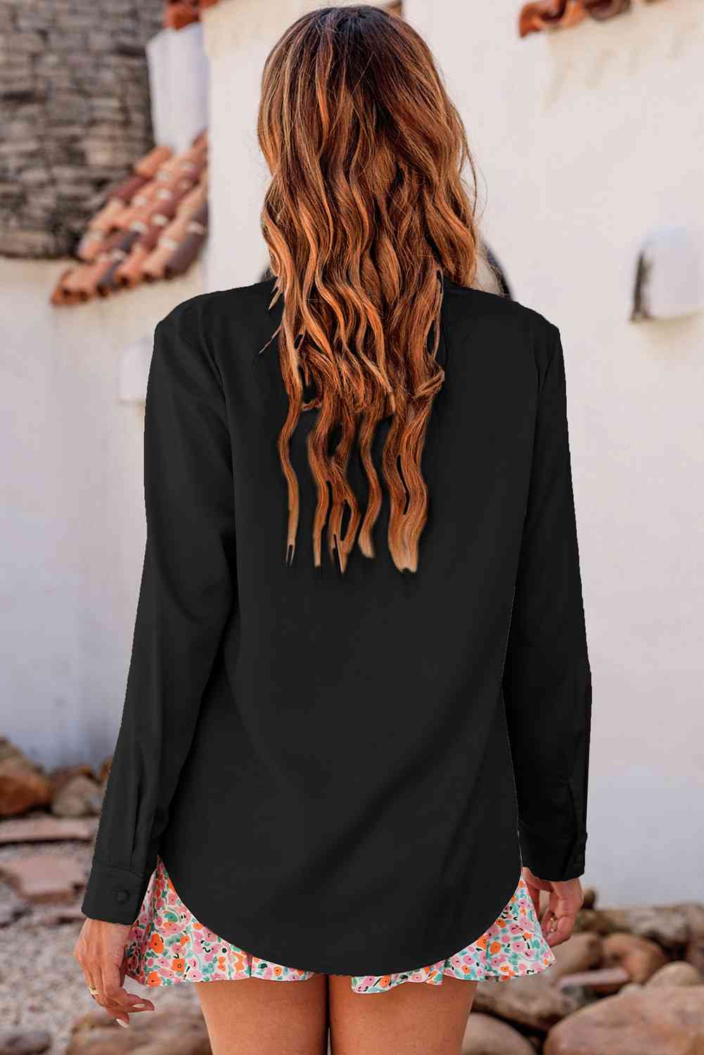 Tie Neck Long Sleeve Blouse - Tophatter Deals