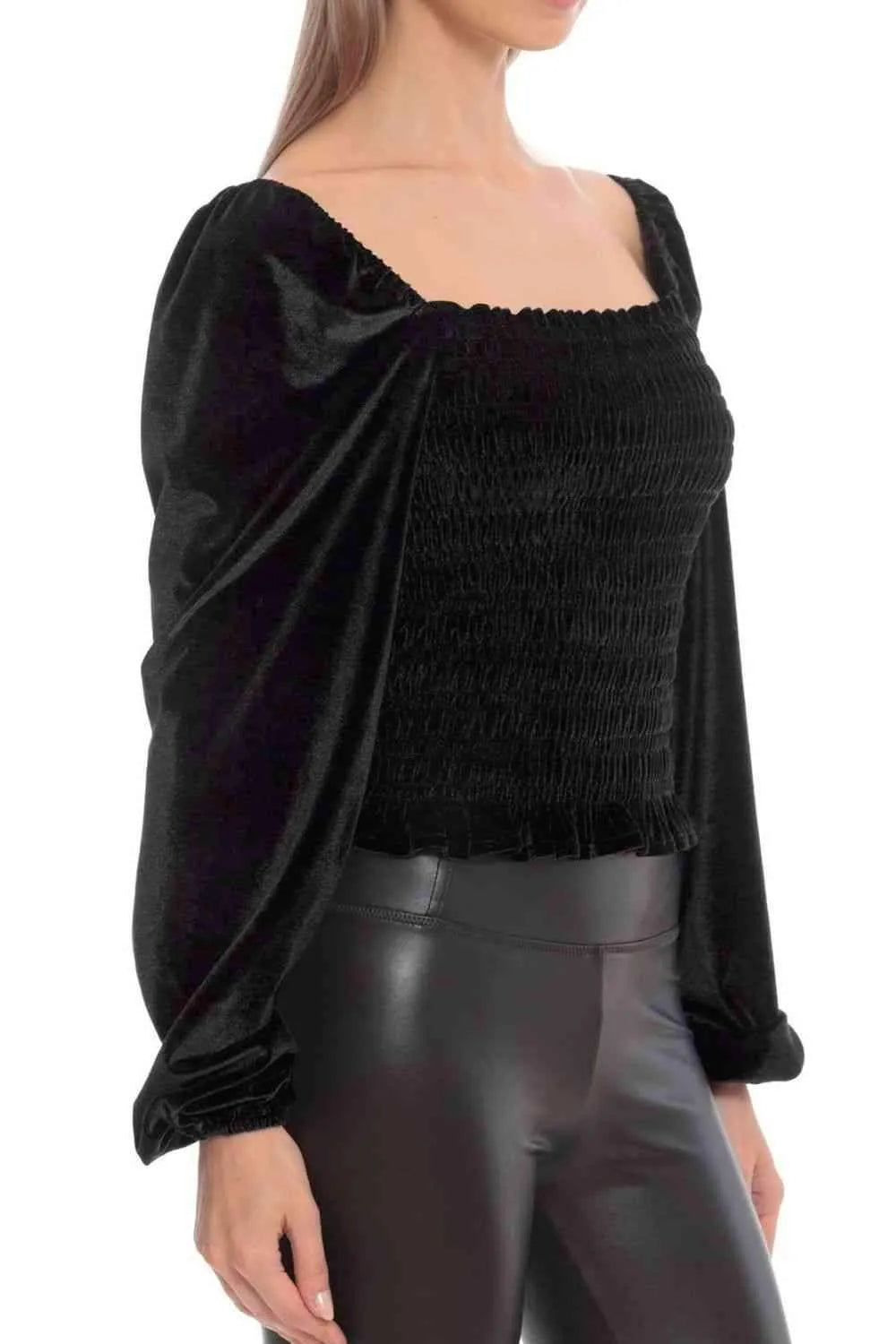 Double Take Smocked Square Neck Long Sleeve Blouse Blouses - Tophatter Daily Deals