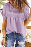 Swiss Dot Decorative Button Short Sleeve Blouse Lilac Blouses - Tophatter Daily Deals