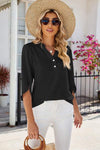 Notched Half Button T-Shirt Women's T-Shirts - Tophatter Daily Deals