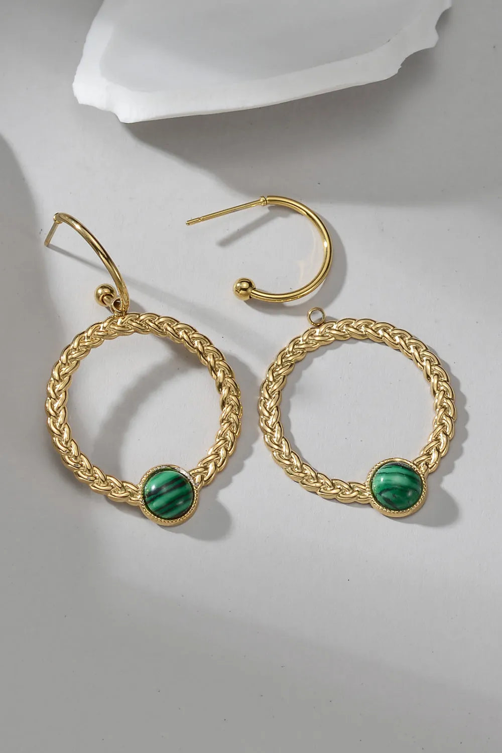 Malachite 18K Gold Plated Earrings Earrings - Tophatter Daily Deals