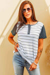 Striped Short Sleeve Henley T-Shirt White Women's T-Shirts - Tophatter Daily Deals