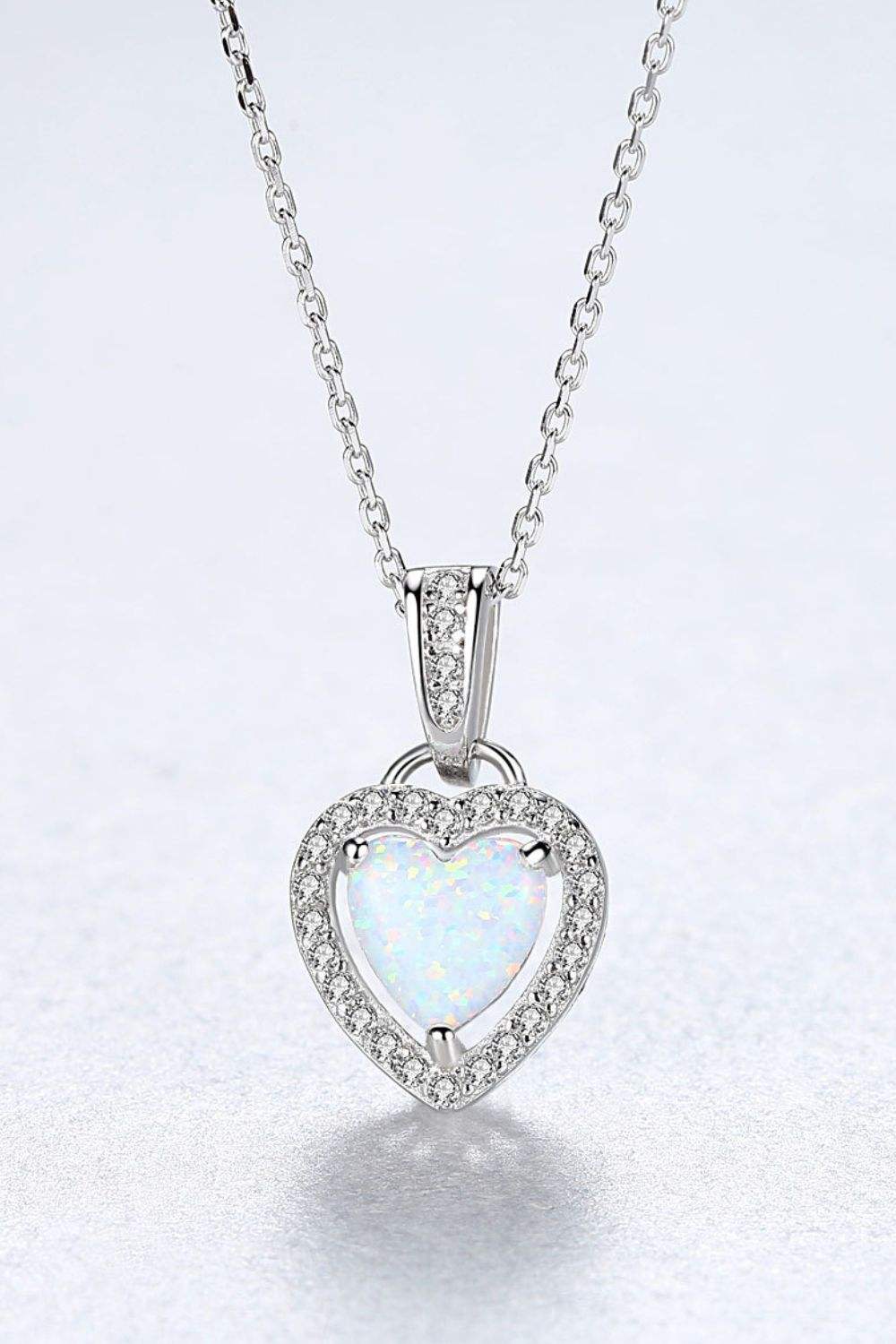 Opal Heart Pendant 925 Sterling Silver Necklace White One Size Opal - Tophatter Daily Deals