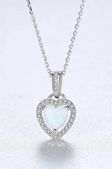 Opal Heart Pendant 925 Sterling Silver Necklace White One Size Opal - Tophatter Daily Deals