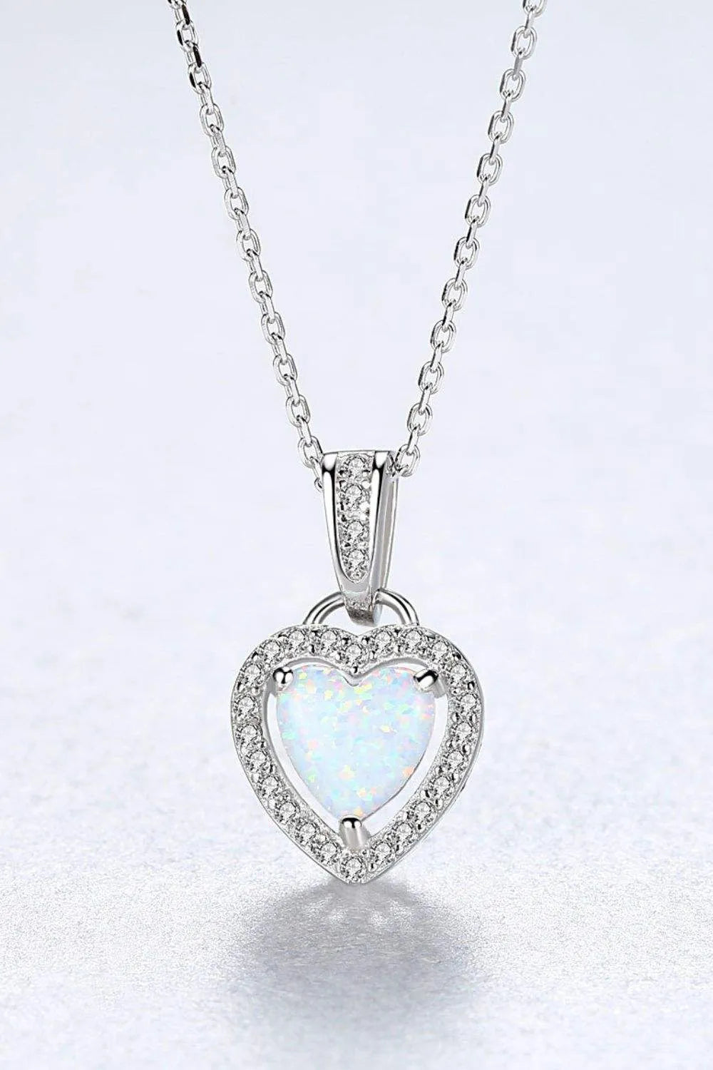 Opal Heart Pendant 925 Sterling Silver Necklace White One Size Opal - Tophatter Daily Deals