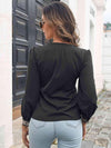 Contrast V-Neck Puff Sleeve Blouse Blouses - Tophatter Daily Deals