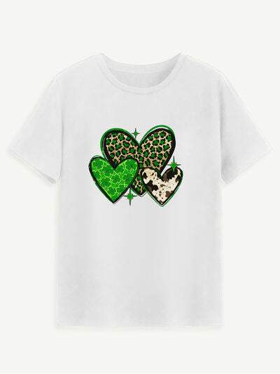 Heart Round Neck Short Sleeve T-Shirt White Women's T-Shirts - Tophatter Daily Deals