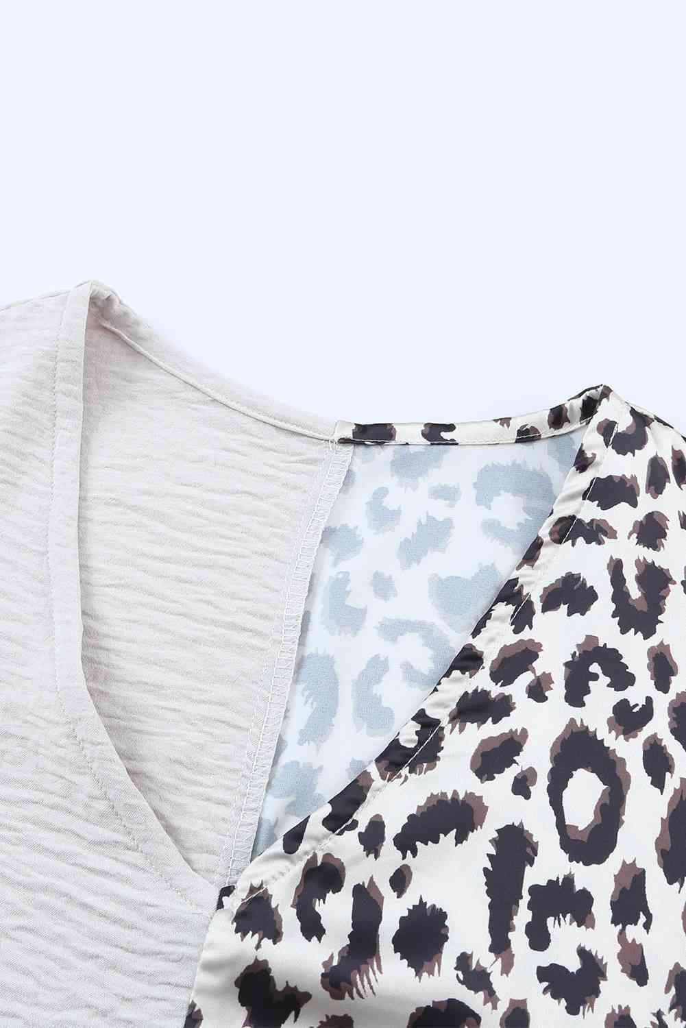 Leopard Color Block V-Neck Blouse Blouses - Tophatter Daily Deals