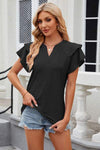 Eyelet Notched Short Sleeve T-Shirt Black Women's T-Shirts - Tophatter Daily Deals