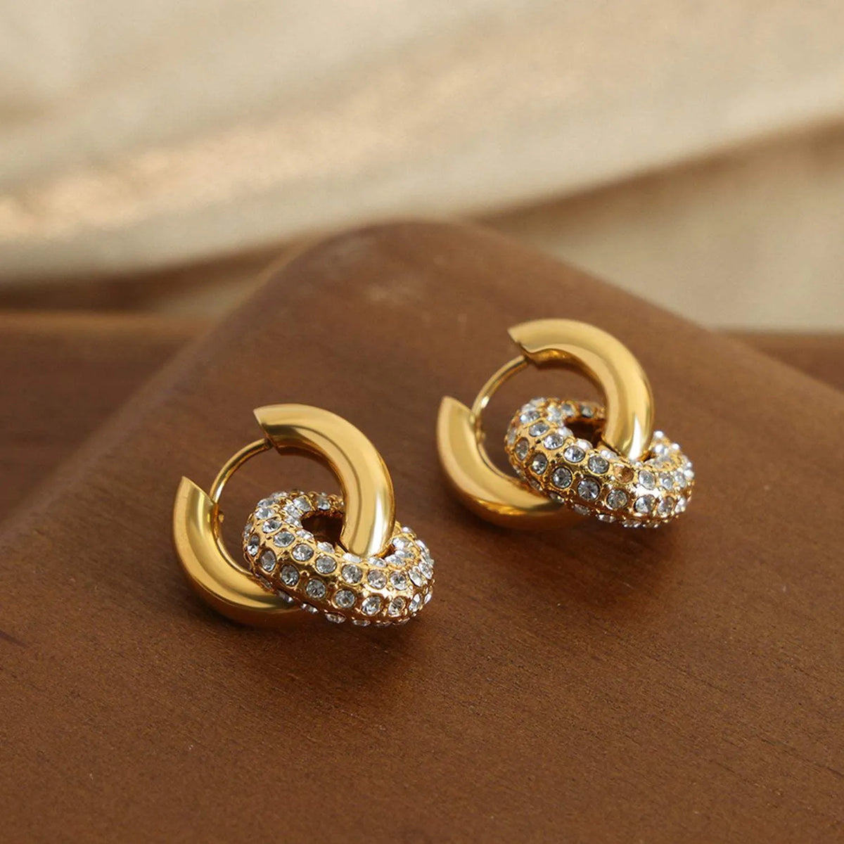 Titanium Steel Inlaid Zircon Double-Hoop Earrings Earrings - Tophatter Daily Deals