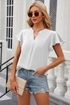 Notched Cap Sleeve T-Shirt White Women's T-Shirts - Tophatter Daily Deals