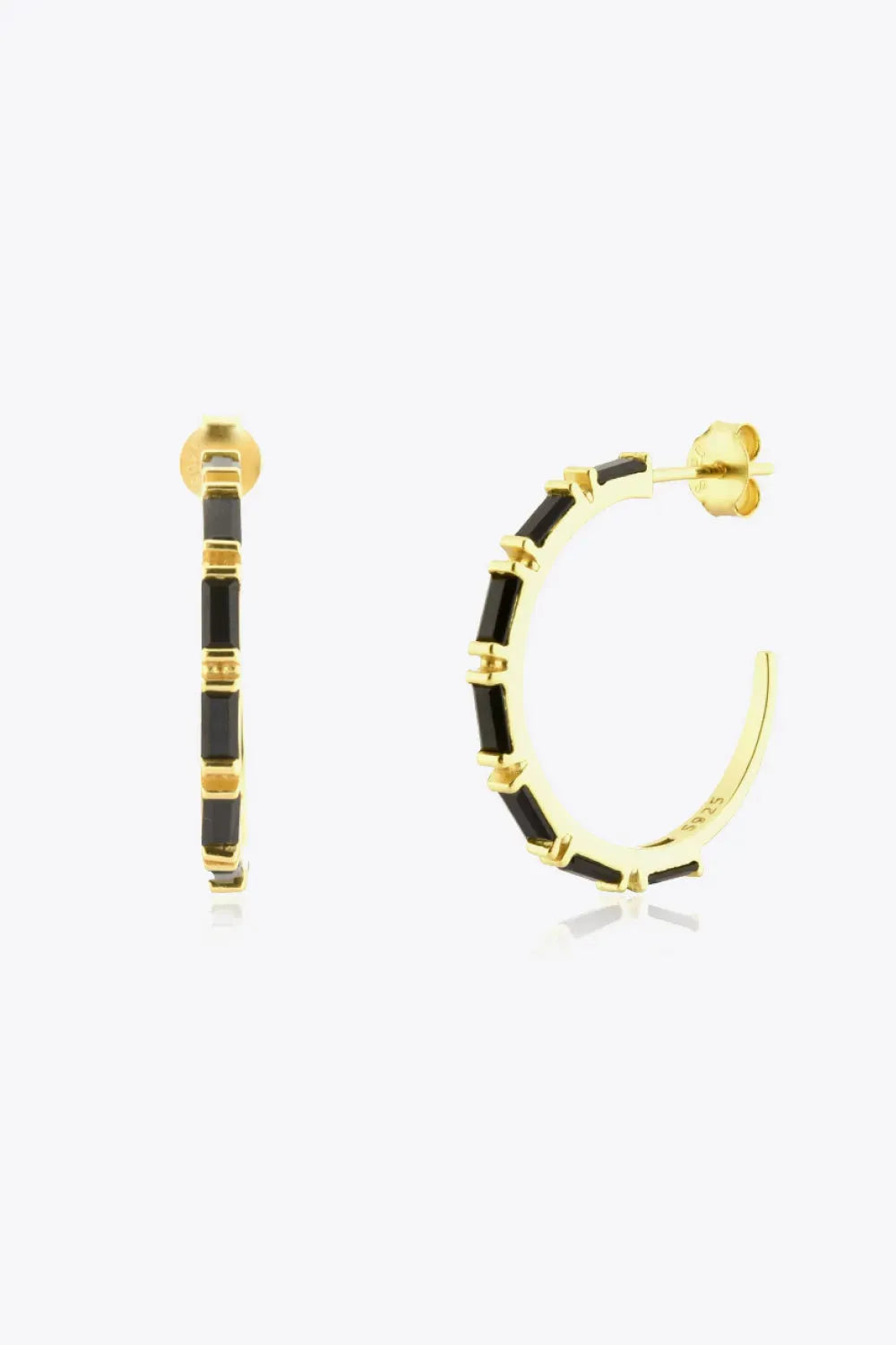 Zircon 925 Sterling Silver C-Hoop Earrings Black One Size Earrings - Tophatter Daily Deals