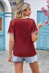 Contrast Trim Short Sleeve Plunge Blouse Blouses - Tophatter Daily Deals