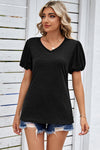 Heathered V-Neck Balloon Sleeve T-Shirt Women's T-Shirts - Tophatter Daily Deals