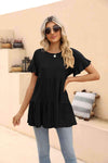 Openwork Round Neck Flounce Sleeve Blouse Blouses - Tophatter Daily Deals