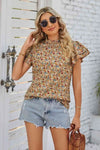 Floral Ruffle Collar Flutter Sleeve Blouse Blouses - Tophatter Daily Deals