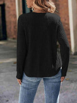 Round Neck Ribbed Long Sleeve T-Shirt Women's T-Shirts - Tophatter Daily Deals