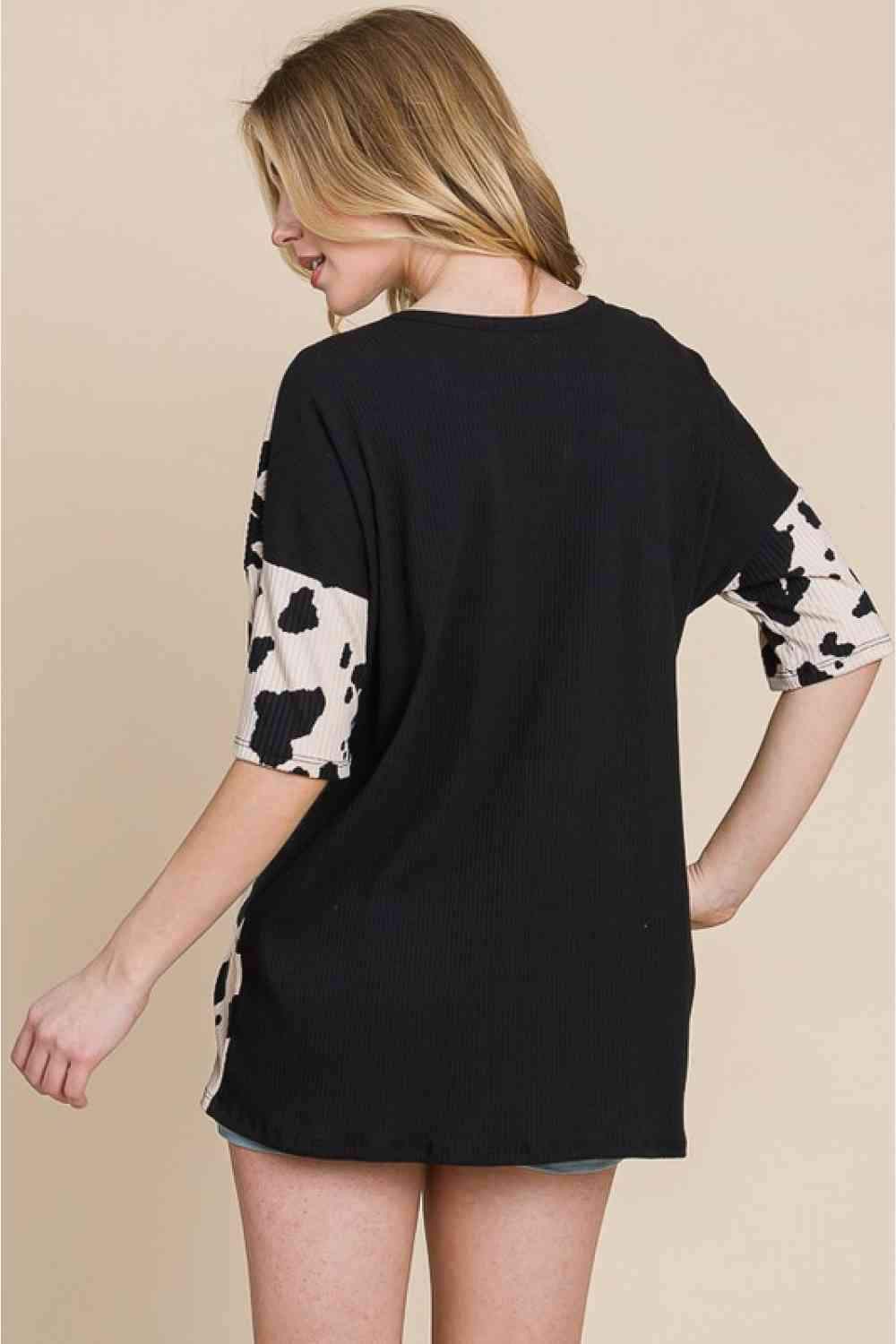 BOMBOM Rodeo Love Ribbed Animal Contrast Tee Women's T-Shirts - Tophatter Daily Deals