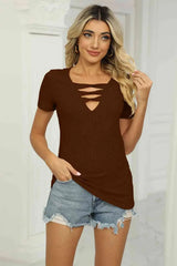 Twisted V-Neck T-Shirt Wine Women's T-Shirts - Tophatter Daily Deals
