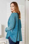 Zenana Full Size Washed Baby Waffle Oversized Long Sleeve Top Blouses - Tophatter Daily Deals