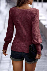 Ribbed Round Neck Lantern Sleeve Blouse Blouses - Tophatter Daily Deals