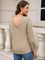 V-Neck Long Sleeve Blouse Blouses - Tophatter Daily Deals