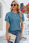 Round Neck Petal Sleeve T-Shirt Sky Blue Women's T-Shirts - Tophatter Daily Deals