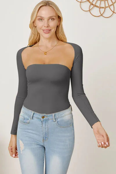 Cutout Raglan Sleeve Bolero and Tube Top Charcoal Blouses - Tophatter Daily Deals