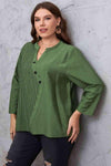 Plus Size Striped Notched Neck Top Green Blouses - Tophatter Daily Deals