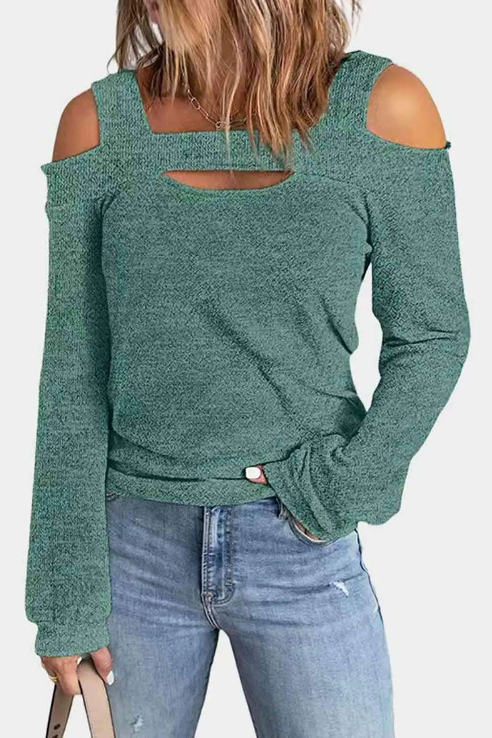 Full Size Cutout Cold Shoulder Blouse Gum Leaf Blouses - Tophatter Daily Deals