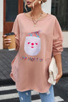 Sequin Santa Round Neck Slit Blouse Peach Blouses - Tophatter Daily Deals