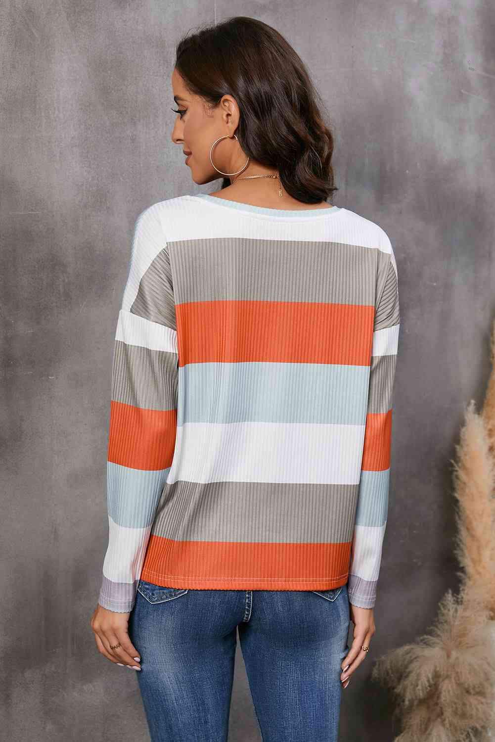 Wide Stripe Top with Pocket Blouses - Tophatter Daily Deals