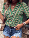 Printed V-Neck Button-Up Short Sleeve Top Blouses - Tophatter Daily Deals