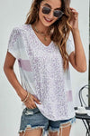 Leopard Striped V-Neck Tee Shirt Women's T-Shirts - Tophatter Daily Deals